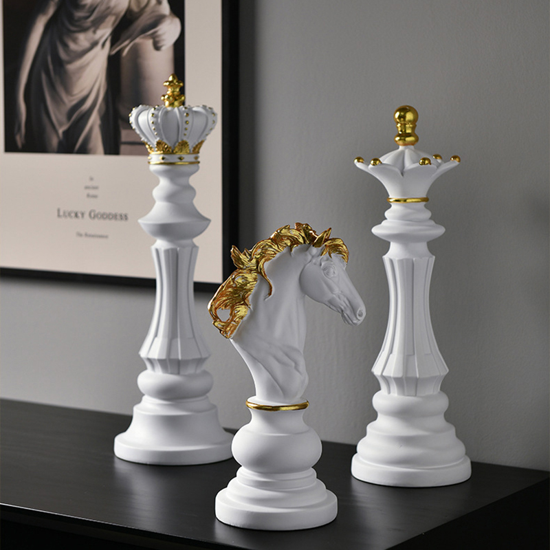Regalos de inauguración de la casa, juegos de ajedrez con escultura de cabeza de caballo de guerra de rey y reina de 3 piezas a la venta