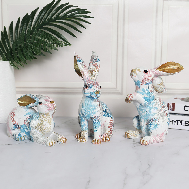 Conejo de resina Venta al por mayor Bunny Holiday Home Escultura Decoración Nuevo diseño