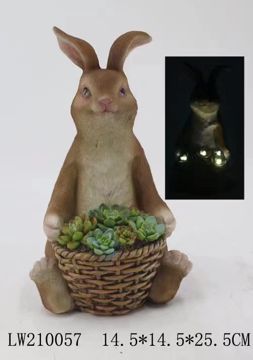 Personalidad Decoración de jardín al aire libre sentado estatua de conejo de luz solar con iluminación de linterna led