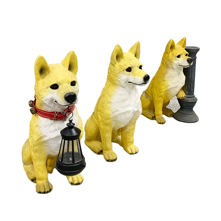 Estatua de perro con energía solar para decoración de jardín al aire libre personalizada con luz de linterna led