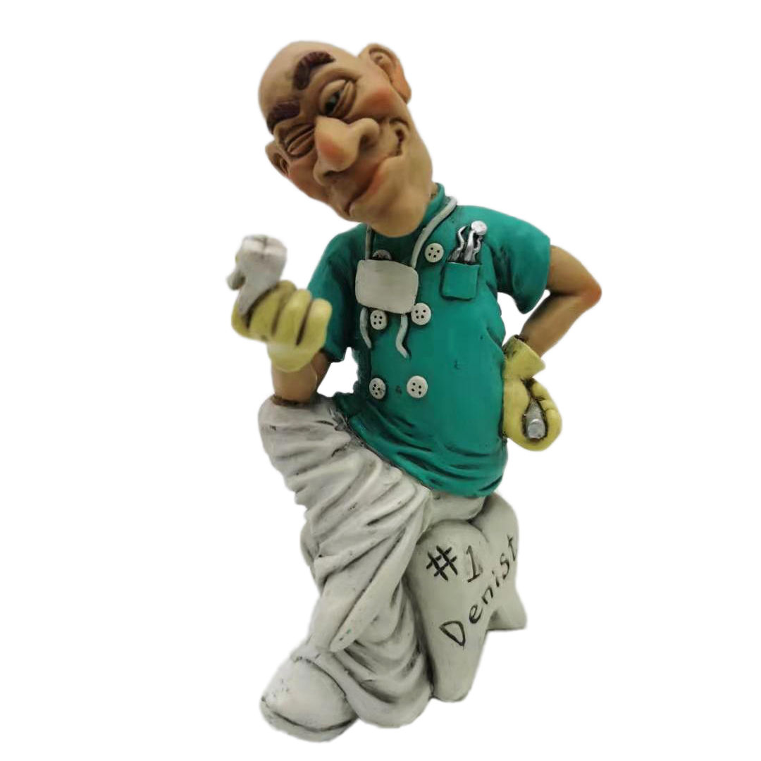 Escultura de poliresina pintada a mano personalizada ortodoncista y dentista figurita estatuas regalo personaje de dibujos animados