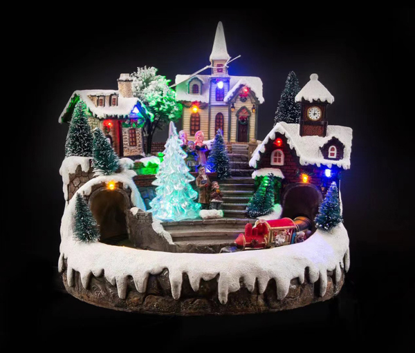 Coleccionable LED iluminado Navidad vacaciones animadas Navidad nieve pueblo casa estatuilla conjunto