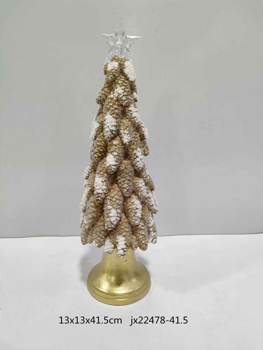 Estatua de jardín con luz LED, árbol de Navidad de resina de 17 pulgadas, decoración de Navidad, conjunto de árbol nevado lavado