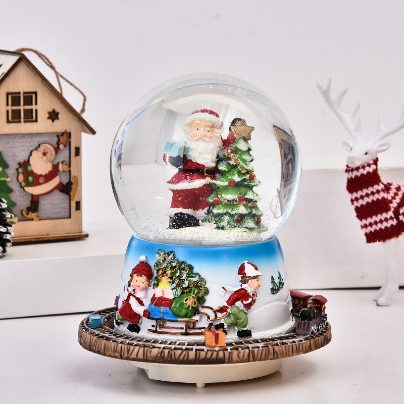 Bola de nieve soplada de Navidad Musical de Papá Noel de poliresina personalizada hecha a mano con base giratoria