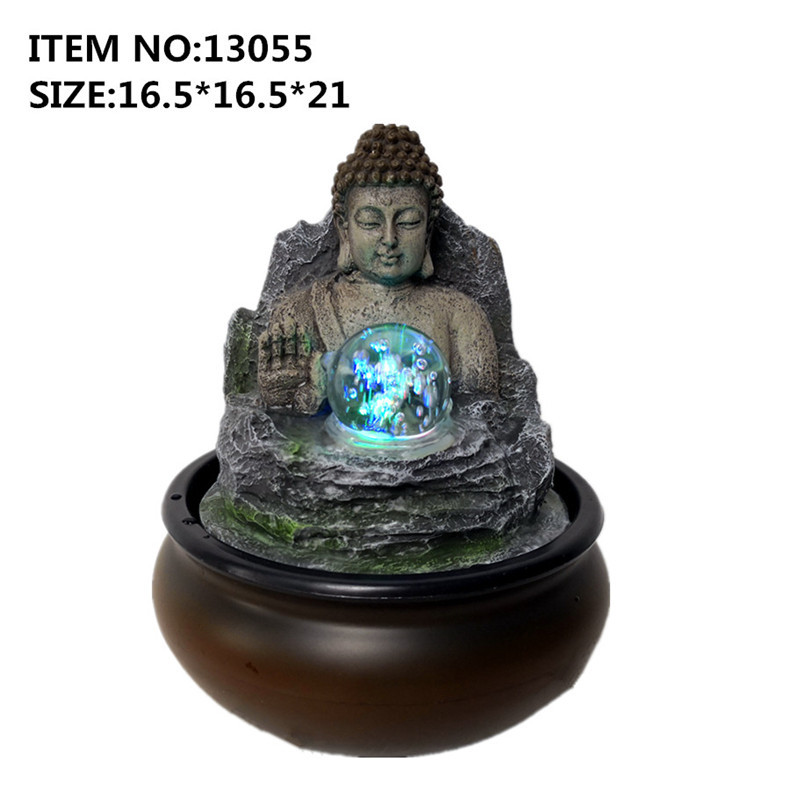 Artesanía de poliresina, estatua de Buda meditante de estilo europeo con fuente de agua, luz Led, decoración interior