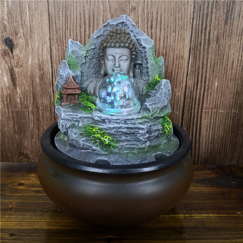 Artesanía de poliresina, estatua de Buda meditante de estilo europeo con fuente de agua, luz Led, decoración interior