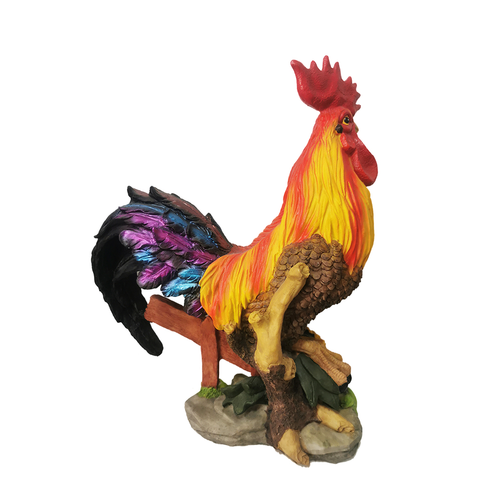Estatua de Animal de gallina de gallo al aire libre colorida de arte de resina con figura de signo de bienvenida para decoración de jardín