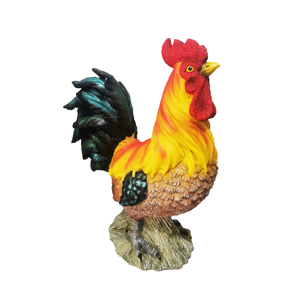 Estatua de Animal de gallina de gallo al aire libre colorida de arte de resina con figura de signo de bienvenida para decoración de jardín